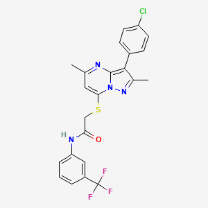 molecular formula C23H18ClF3N4OS B12218145 2-{[3-(4-chlorophenyl)-2,5-dimethylpyrazolo[1,5-a]pyrimidin-7-yl]sulfanyl}-N-[3-(trifluoromethyl)phenyl]acetamide 