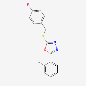 molecular formula C16H13FN2OS B1221815 2-[(4-Fluorophenyl)methylthio]-5-(2-methylphenyl)-1,3,4-oxadiazole 