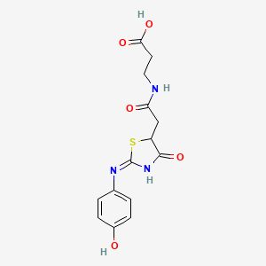 molecular formula C14H15N3O5S B12218377 3-(2-{2-[(4-Hydroxyphenyl)imino]-4-oxo-1,3-thiazolidin-5-yl}acetamido)propanoic acid 