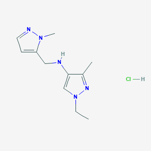 molecular formula C11H18ClN5 B12218449 1-ethyl-3-methyl-N-[(2-methylpyrazol-3-yl)methyl]pyrazol-4-amine;hydrochloride 