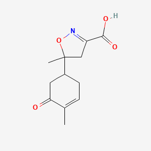 molecular formula C12H15NO4 B12218460 5-Methyl-5-((S)-4-methyl-5-oxo-cyclohex-3-enyl)-4,5-dihydro-isoxazole-3-carboxylic acid 