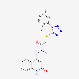 molecular formula C22H22N6O2S B12218516 2-{[1-(2,5-dimethylphenyl)-1H-tetrazol-5-yl]sulfanyl}-N-[(2-hydroxyquinolin-4-yl)methyl]-N-methylacetamide 