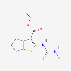 molecular formula C12H16N2O2S2 B12218637 4H-Cyclopenta(b)thiophene-3-carboxylic acid, 5,6-dihydro-2-(((methylamino)thioxomethyl)amino)-, ethyl ester CAS No. 132605-03-9