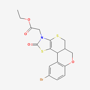 Ethyl 2-{4-bromo-15-oxo-8-oxa-12,16-dithia-14-azatetracyclo[8.7.0.0^{2,7}.0^{13,17}]heptadeca-2(7),3,5,13(17)-tetraen-14-yl}acetate