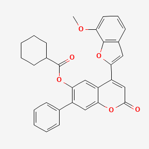 molecular formula C31H26O6 B12218649 4-(7-methoxy-1-benzofuran-2-yl)-2-oxo-7-phenyl-2H-chromen-6-yl cyclohexanecarboxylate 