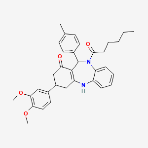 1-[3-(3,4-dimethoxyphenyl)-1-hydroxy-11-(4-methylphenyl)-2,3,4,11-tetrahydro-10H-dibenzo[b,e][1,4]diazepin-10-yl]hexan-1-one