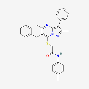 2-({6-benzyl-2,5-dimethyl-3-phenylpyrazolo[1,5-a]pyrimidin-7-yl}sulfanyl)-N-(4-methylphenyl)acetamide