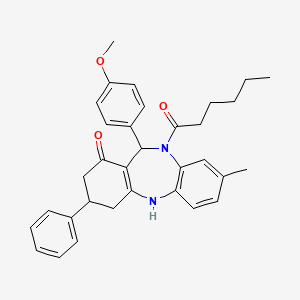 1-[1-hydroxy-11-(4-methoxyphenyl)-8-methyl-3-phenyl-2,3,4,11-tetrahydro-10H-dibenzo[b,e][1,4]diazepin-10-yl]hexan-1-one