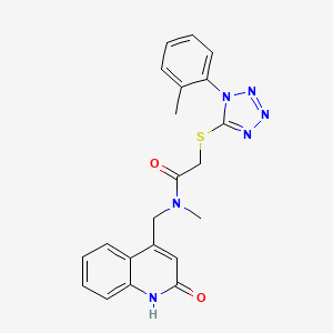 molecular formula C21H20N6O2S B12219021 N-[(2-hydroxyquinolin-4-yl)methyl]-N-methyl-2-{[1-(2-methylphenyl)-1H-tetrazol-5-yl]sulfanyl}acetamide 