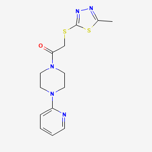 molecular formula C14H17N5OS2 B12219123 2-[(5-Methyl-1,3,4-thiadiazol-2-yl)sulfanyl]-1-[4-(pyridin-2-yl)piperazin-1-yl]ethanone 