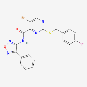 molecular formula C20H13BrFN5O2S B12219395 5-bromo-2-[(4-fluorobenzyl)sulfanyl]-N-(4-phenyl-1,2,5-oxadiazol-3-yl)pyrimidine-4-carboxamide 