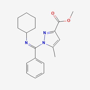 molecular formula C19H23N3O2 B1221945 Methyl 1-(N-cyclohexylbenzimidoyl)-5-methyl-3-pyrazolecarboxylate CAS No. 36638-95-6