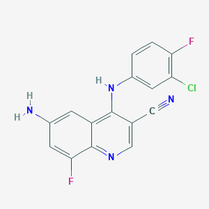 molecular formula C16H9ClF2N4 B12219475 6-Amino-4-((3-chloro-4-fluorophenyl)amino)-8-fluoroquinoline-3-carbonitrile 