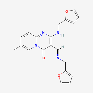 molecular formula C20H18N4O3 B12219654 2-[(2-furylmethyl)amino]-3-{[(2-furylmethyl)imino]methyl}-7-methyl-4H-pyrido[1,2-a]pyrimidin-4-one 