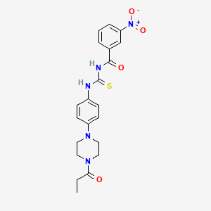 molecular formula C21H23N5O4S B1221975 3-nitro-N-[[4-[4-(1-oxopropyl)-1-piperazinyl]anilino]-sulfanylidenemethyl]benzamide 