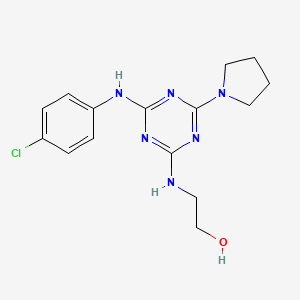 molecular formula C15H19ClN6O B1221979 2-[[4-(4-Chloroanilino)-6-(1-pyrrolidinyl)-1,3,5-triazin-2-yl]amino]ethanol 