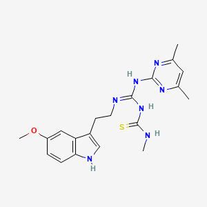 molecular formula C20H25N7OS B12219882 1-[(E)-[(4,6-dimethylpyrimidin-2-yl)amino]{[2-(5-methoxy-1H-indol-3-yl)ethyl]amino}methylidene]-3-methylthiourea 