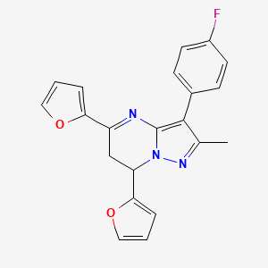 molecular formula C21H16FN3O2 B12219931 3-(4-Fluorophenyl)-5,7-di(furan-2-yl)-2-methyl-6,7-dihydropyrazolo[1,5-a]pyrimidine 