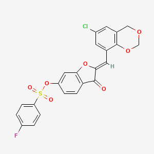 molecular formula C23H14ClFO7S B12220045 (2Z)-2-[(6-chloro-4H-1,3-benzodioxin-8-yl)methylidene]-3-oxo-2,3-dihydro-1-benzofuran-6-yl 4-fluorobenzenesulfonate 