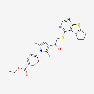 ethyl 4-[2,5-dimethyl-3-(2-{7-thia-9,11-diazatricyclo[6.4.0.0^{2,6}]dodeca-1(12),2(6),8,10-tetraen-12-ylsulfanyl}acetyl)-1H-pyrrol-1-yl]benzoate