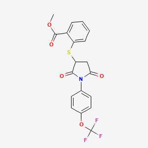 molecular formula C19H14F3NO5S B12220215 Methyl 2-{2,5-dioxo-1-[4-(trifluoromethoxy)phenyl]azolidin-3-ylthio}benzoate 