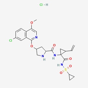 molecular formula C24H28Cl2N4O6S B12220262 4-(7-chloro-4-methoxyisoquinolin-1-yl)oxy-N-[1-(cyclopropylsulfonylcarbamoyl)-2-ethenylcyclopropyl]pyrrolidine-2-carboxamide;hydrochloride 