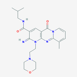 molecular formula C23H30N6O3 B12220342 6-imino-11-methyl-N-(2-methylpropyl)-7-(2-morpholin-4-ylethyl)-2-oxo-1,7,9-triazatricyclo[8.4.0.03,8]tetradeca-3(8),4,9,11,13-pentaene-5-carboxamide 