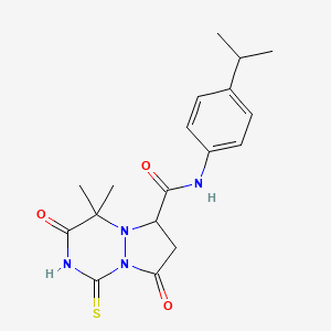 3-hydroxy-4,4-dimethyl-8-oxo-N-[4-(propan-2-yl)phenyl]-1-thioxo-1,4,7,8-tetrahydro-6H-pyrazolo[1,2-a][1,2,4]triazine-6-carboxamide