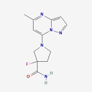 molecular formula C12H14FN5O B12220579 3-Fluoro-1-{5-methylpyrazolo[1,5-a]pyrimidin-7-yl}pyrrolidine-3-carboxamide 