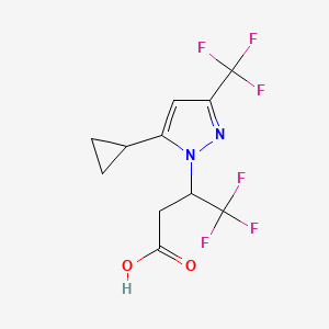 molecular formula C11H10F6N2O2 B12220587 3-[5-Cyclopropyl-3-(trifluoromethyl)-1H-pyrazol-1-yl]-4,4,4-trifluorobutanoic acid 