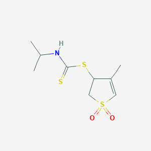 molecular formula C9H15NO2S3 B12220687 4-Methyl-1,1-dioxido-2,3-dihydrothien-3-yl isopropyldithiocarbamate 