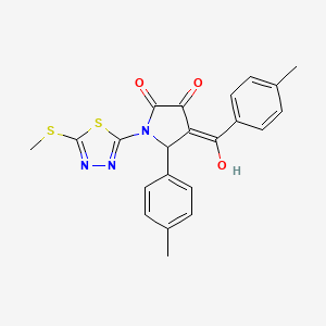 molecular formula C22H19N3O3S2 B12220731 (4E)-4-[hydroxy(4-methylphenyl)methylidene]-5-(4-methylphenyl)-1-[5-(methylsulfanyl)-1,3,4-thiadiazol-2-yl]pyrrolidine-2,3-dione 