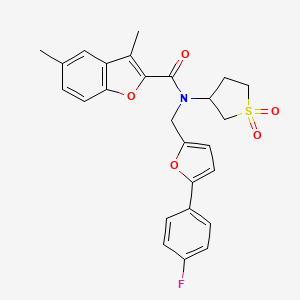 molecular formula C26H24FNO5S B12220809 N-(1,1-dioxidotetrahydrothiophen-3-yl)-N-{[5-(4-fluorophenyl)furan-2-yl]methyl}-3,5-dimethyl-1-benzofuran-2-carboxamide 