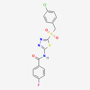 molecular formula C16H11ClFN3O3S2 B12220811 N-{5-[(4-chlorobenzyl)sulfonyl]-1,3,4-thiadiazol-2-yl}-4-fluorobenzamide 