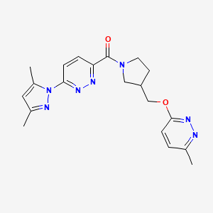 molecular formula C20H23N7O2 B12221090 3-(3,5-dimethyl-1H-pyrazol-1-yl)-6-(3-{[(6-methylpyridazin-3-yl)oxy]methyl}pyrrolidine-1-carbonyl)pyridazine 