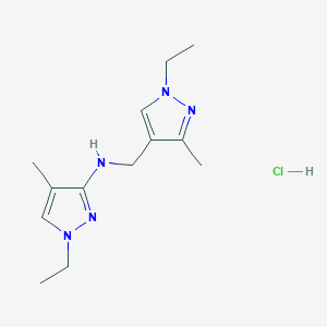 molecular formula C13H22ClN5 B12221129 1-ethyl-N-[(1-ethyl-3-methylpyrazol-4-yl)methyl]-4-methylpyrazol-3-amine;hydrochloride 