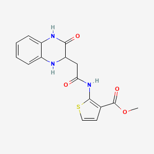 molecular formula C16H15N3O4S B12221142 Methyl 2-(2-(3-oxo-1,2,3,4-tetrahydroquinoxalin-2-yl)acetamido)thiophene-3-carboxylate 