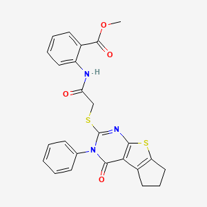 Methyl 2-[2-(4-oxo-3-phenyl-3,5,6,7-tetrahydrocyclopenta[2,1-d]pyrimidino[4,5-b]thiophen-2-ylthio)acetylamino]benzoate