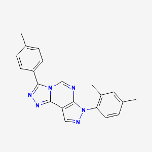 molecular formula C21H18N6 B12221708 10-(2,4-Dimethylphenyl)-5-(4-methylphenyl)-3,4,6,8,10,11-hexaazatricyclo[7.3.0.0^{2,6}]dodeca-1(9),2,4,7,11-pentaene 