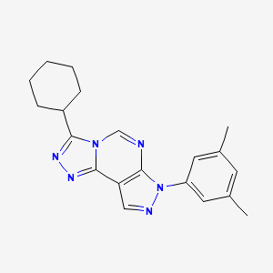 molecular formula C20H22N6 B12221953 5-Cyclohexyl-10-(3,5-dimethylphenyl)-3,4,6,8,10,11-hexaazatricyclo[7.3.0.0^{2,6}]dodeca-1(9),2,4,7,11-pentaene 