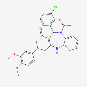 5-acetyl-6-(3-chlorophenyl)-9-(3,4-dimethoxyphenyl)-8,9,10,11-tetrahydro-6H-benzo[b][1,4]benzodiazepin-7-one