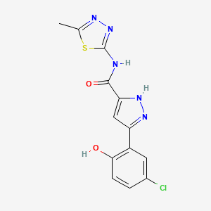 molecular formula C13H10ClN5O2S B12222285 3-(5-chloro-2-hydroxyphenyl)-N-(5-methyl-1,3,4-thiadiazol-2-yl)-1H-pyrazole-5-carboxamide 