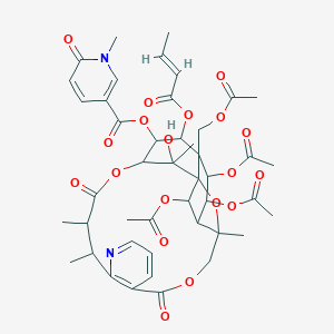 B122223 [21,22,24-Triacetyloxy-20-(acetyloxymethyl)-19-[(E)-but-2-enoyl]oxy-25-hydroxy-3,13,14,25-tetramethyl-6,15-dioxo-2,5,16-trioxa-11-azapentacyclo[15.7.1.01,20.03,23.07,12]pentacosa-7(12),8,10-trien-18-yl] 1-methyl-6-oxopyridine-3-carboxylate CAS No. 155944-13-1