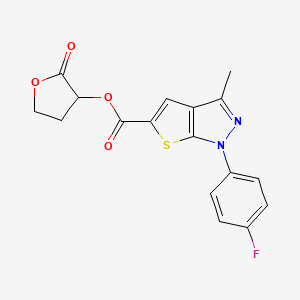 molecular formula C17H13FN2O4S B1222286 1-(4-Fluorophenyl)-3-methyl-5-thieno[2,3-c]pyrazolecarboxylic acid (2-oxo-3-oxolanyl) ester 