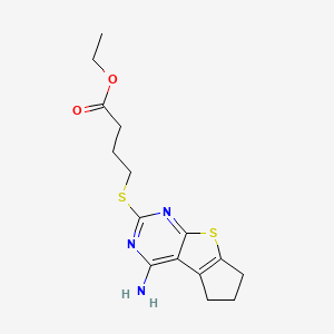 Ethyl 4-(4-amino-5,6,7-trihydrocyclopenta[1,2-d]pyrimidino[4,5-b]thiophen-2-yl thio)butanoate