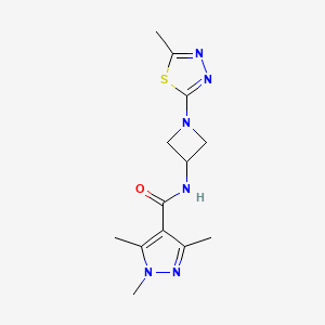 molecular formula C13H18N6OS B12223076 1,3,5-trimethyl-N-[1-(5-methyl-1,3,4-thiadiazol-2-yl)azetidin-3-yl]-1H-pyrazole-4-carboxamide 