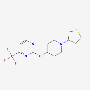 molecular formula C14H18F3N3OS B12223107 2-{[1-(Thiolan-3-yl)piperidin-4-yl]oxy}-4-(trifluoromethyl)pyrimidine 