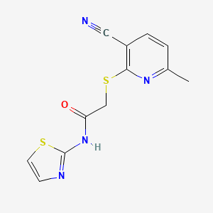 molecular formula C12H10N4OS2 B1222331 2-[(3-cyano-6-methyl-2-pyridinyl)thio]-N-(2-thiazolyl)acetamide 