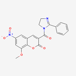 molecular formula C20H15N3O6 B1222333 8-甲氧基-6-硝基-3-[氧代-(2-苯基-4,5-二氢咪唑-1-基)甲基]-1-苯并吡喃-2-酮 