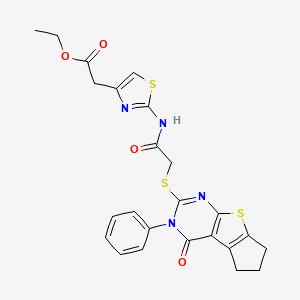 Ethyl 2-{2-[2-(4-oxo-3-phenyl-3,5,6,7-tetrahydrocyclopenta[2,1-d]pyrimidino[4, 5-b]thiophen-2-ylthio)acetylamino]-1,3-thiazol-4-yl}acetate